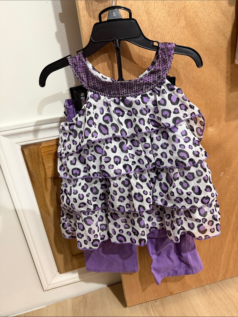 Girls Purple Leopard Ruffle Matching Set